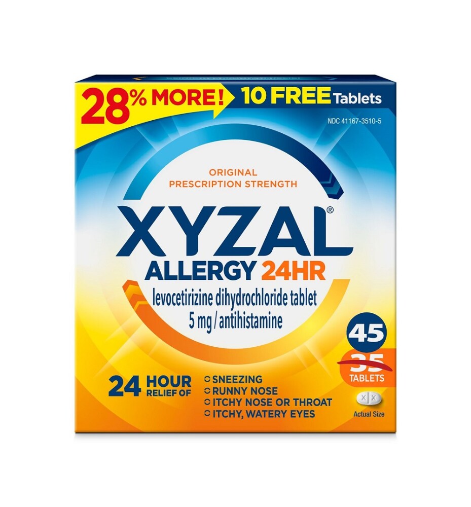 Xyzal Allergy - Pills 24-Hour Allergy Relief Bonus 45 Tablets