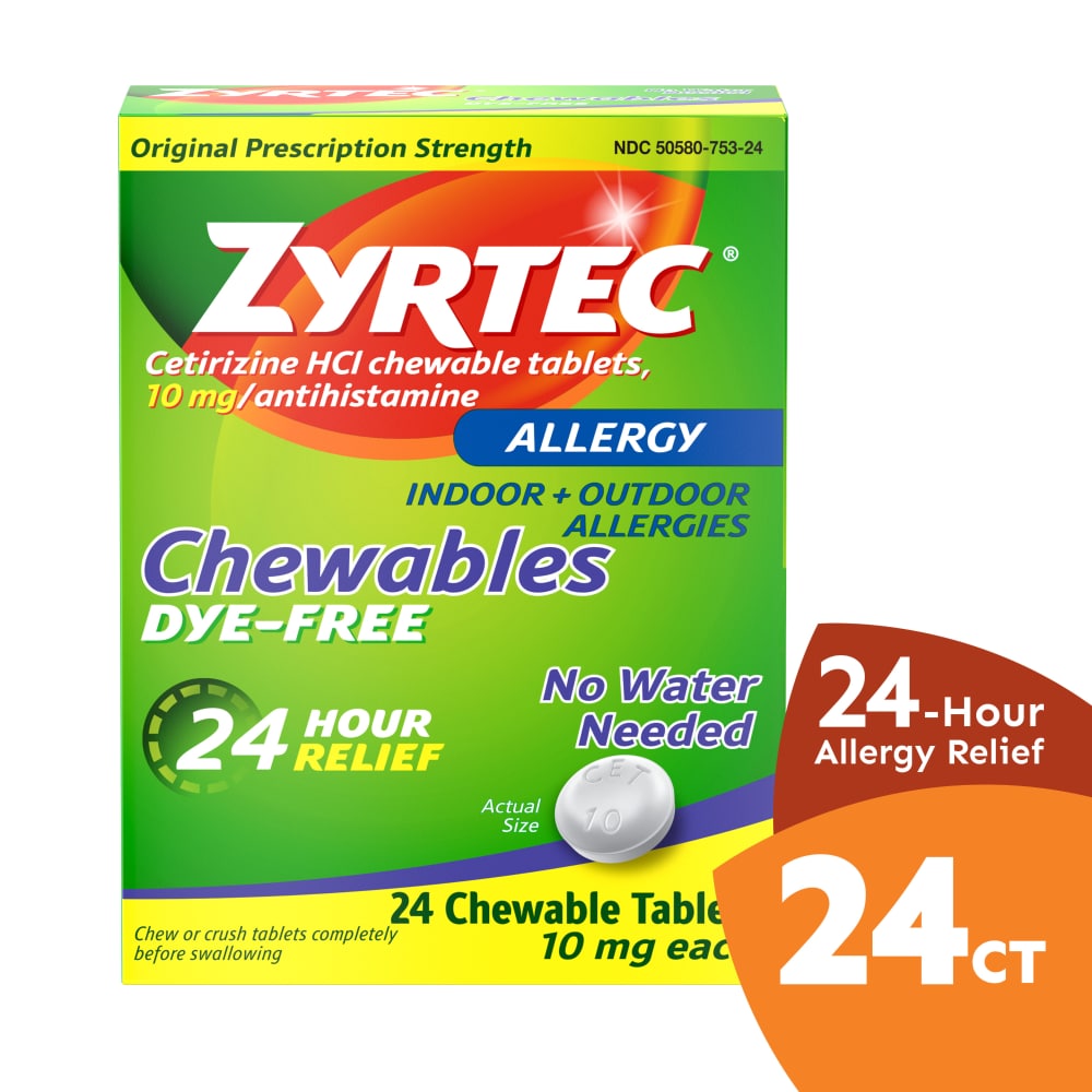 Zyrtec - Adult Dye Free Cetirizine 10Mg Chewables - 24Ct