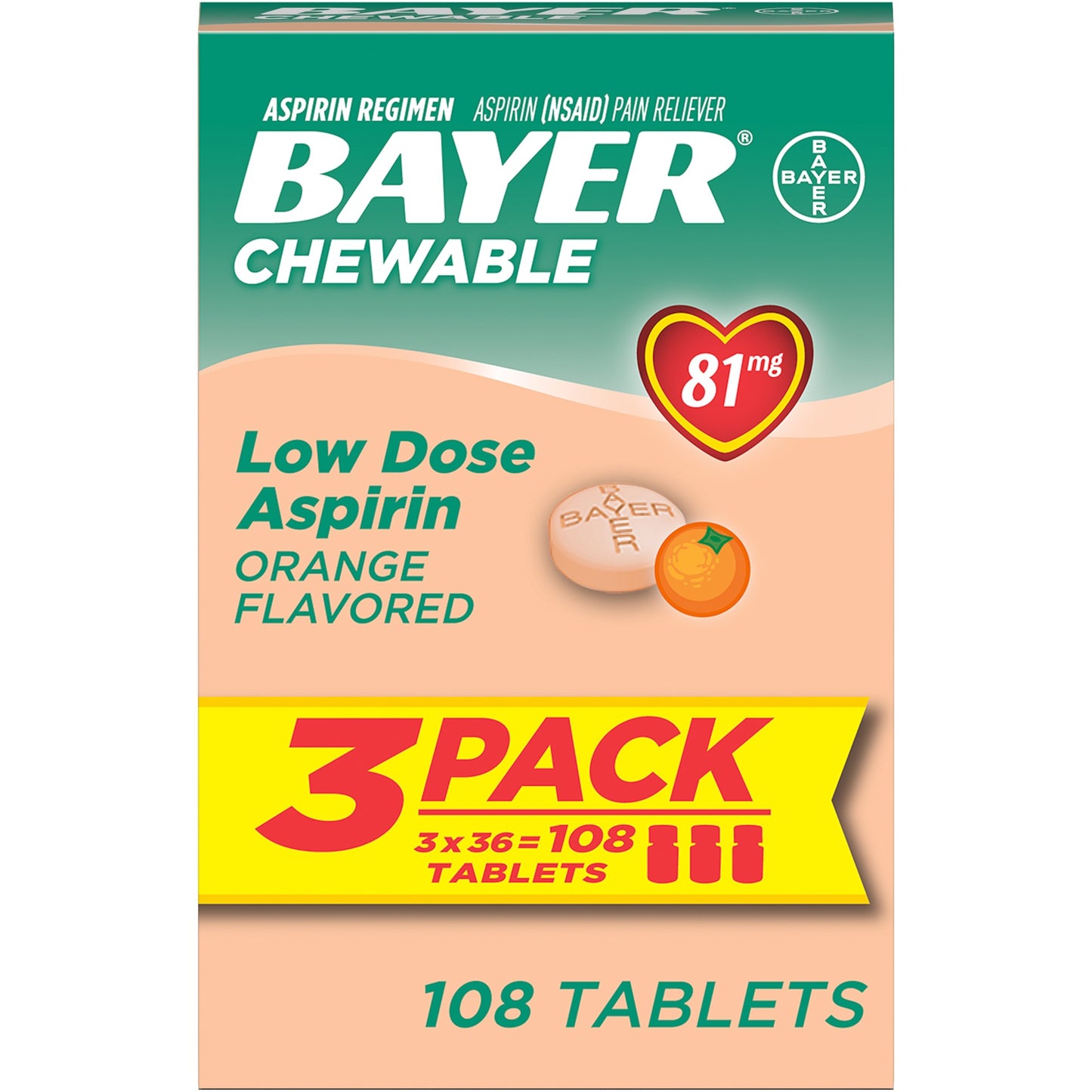 Bayer - Low Dose Chewables - Orange - 108 Ct