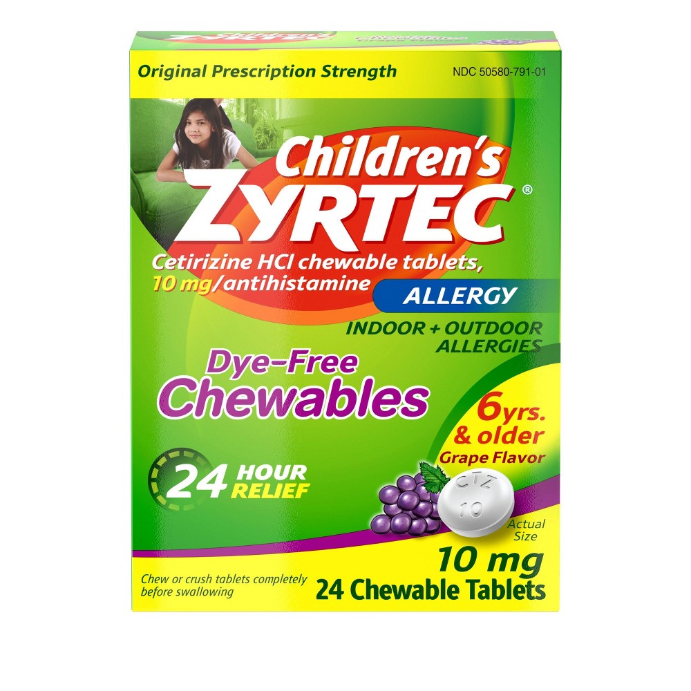 Zyrtec - Children'S Dye Free Cetirizine 10Mg Chewables - Grape - 24Ct