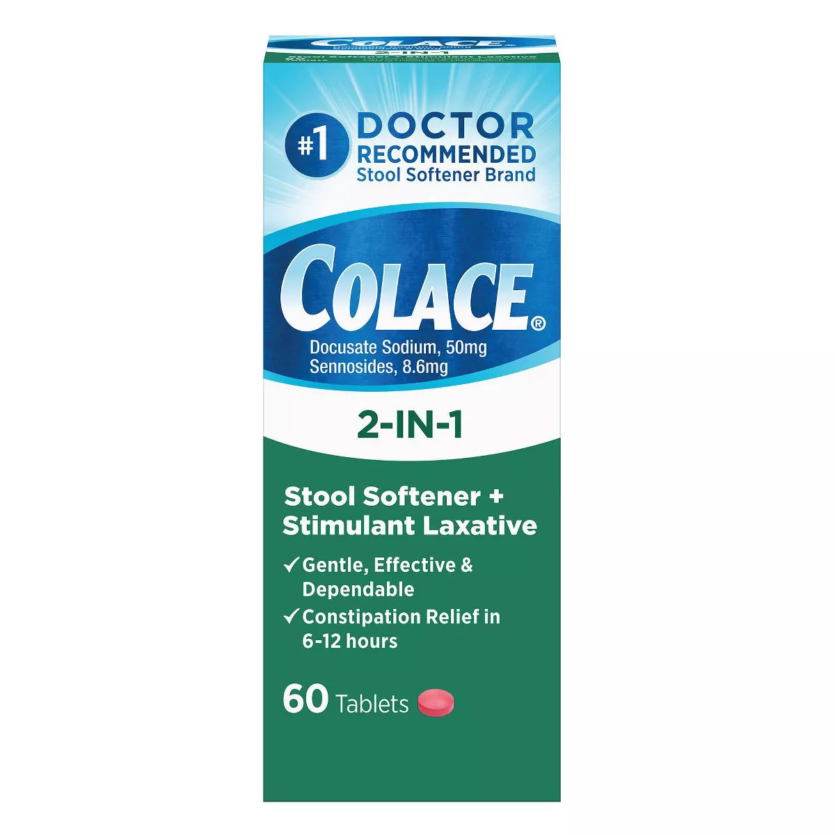 Colace - Softener - 2In1 W/ Stimulating Laxative - 60 Tablets