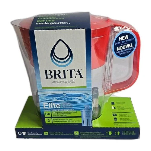 Brita - Pitcher Elite Denali Smart Light Alert - 6 Ct + 1 Long Lasting Filter Red