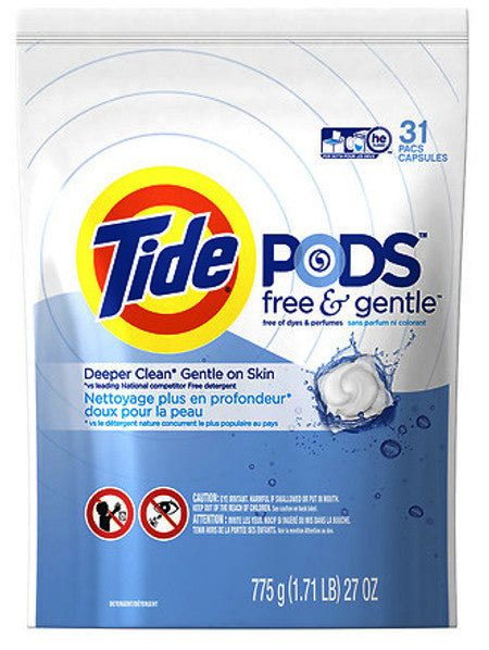 Tide - Powder Detergent - PODS Free and Gentle Liquid Laundry Detergent Pacs, Hypoallergenic, Unscented, 31 Count