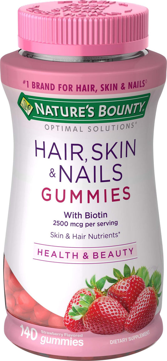 Natures Bounty - Hair Skin & Nails - Strawberry Flavored Gummies - 140 Ct