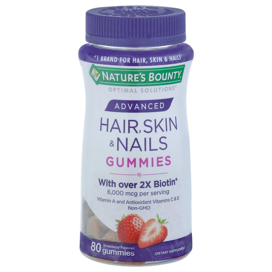 Natures Bounty - Hair Skin & Nails - Advanced - Strawberry Flavored Gummies - 80 Ct