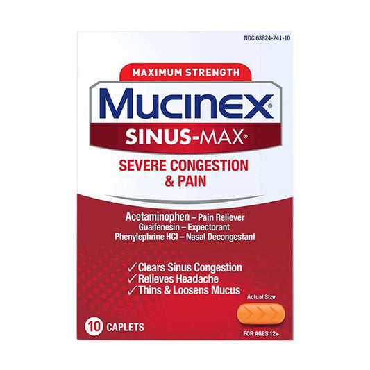 Mucinex - Sinus Max Caplets - Severe Congestion & Pain - 10 Ct