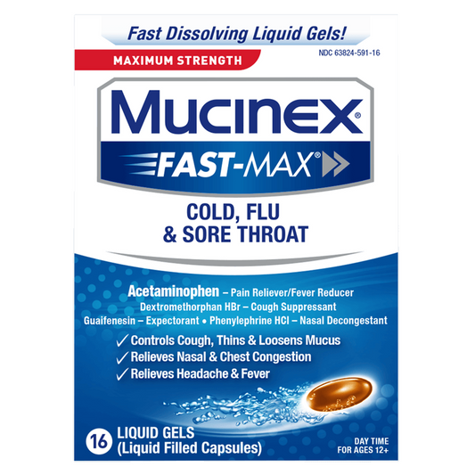 Mucinex - Fast Max Liquid Gels - Cold & Flu & Sore Throat - 16 Ct