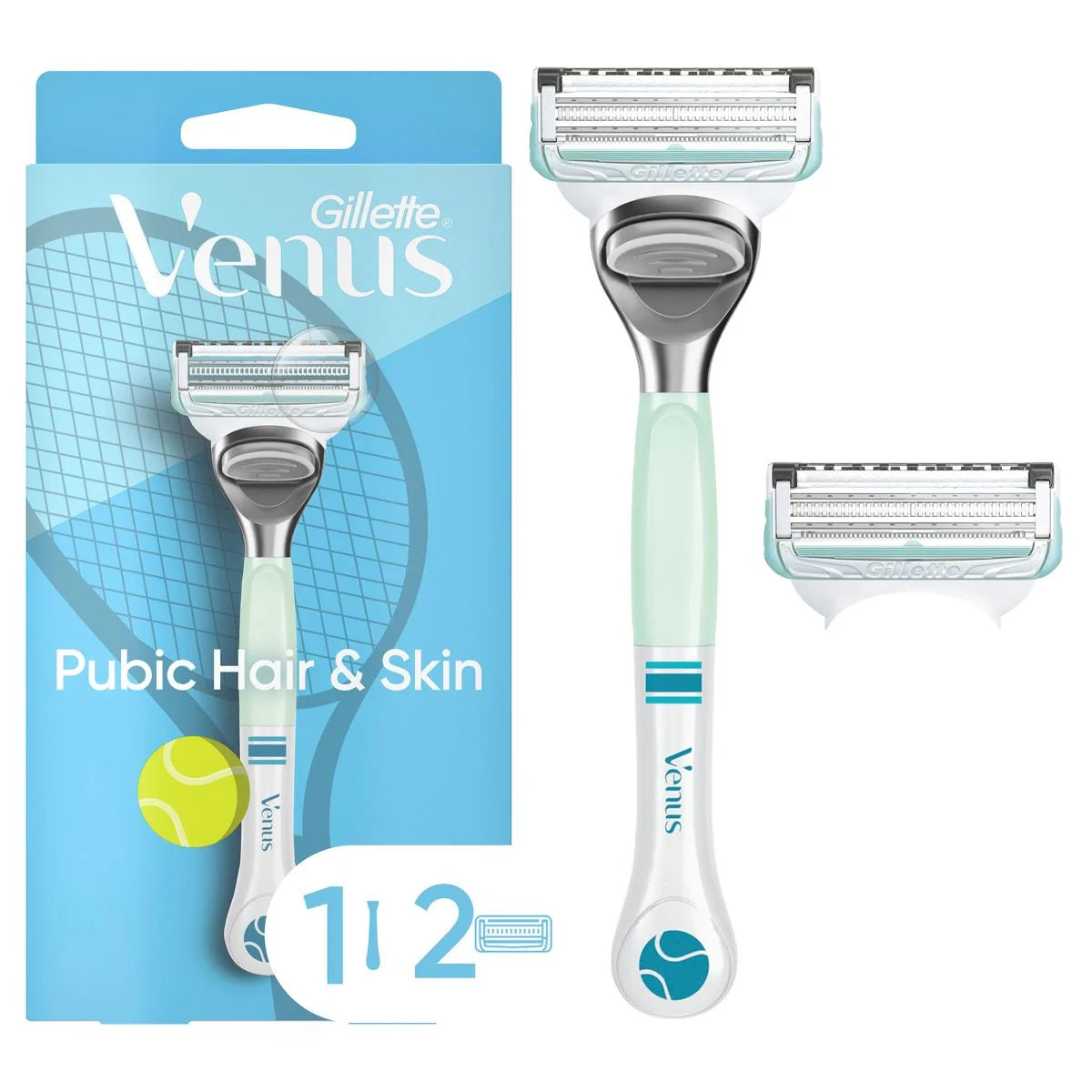 Gillette Razor Set - Venus Pubic Hair \u0026 Skin - 1 Handle 2 Cartridges