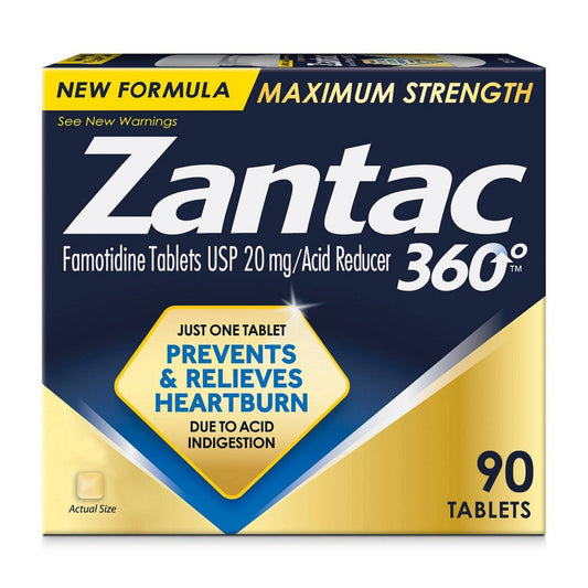 Zantac - 360 Maximum Strength Tablets - Heartburn Prevention And Relief - 20 Mg - 90 Count Tablets