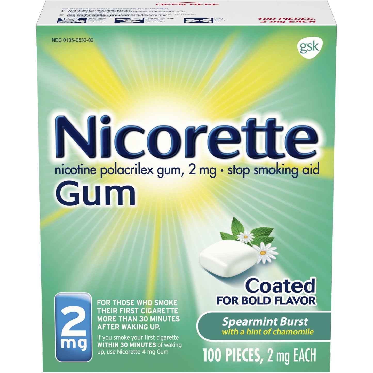 Nicorette - Spearmint Burst With A Hint Of Chamomile 100 Pieces - 2Mg Each
