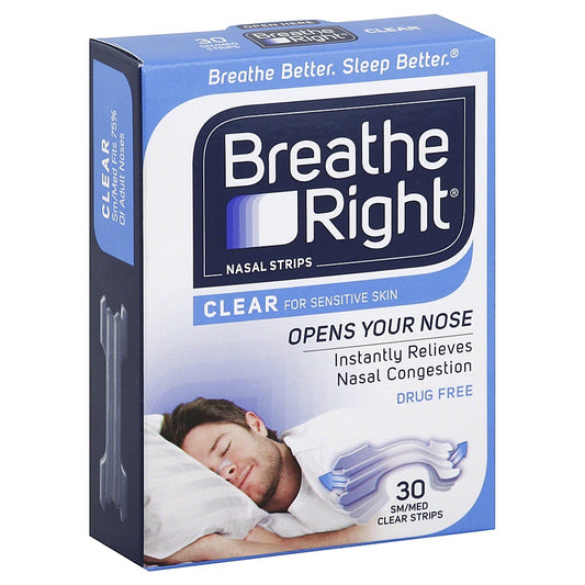 Breathe Right Strips - Clear Nasal Strips For Congestion Relief - Small/Medium - 30 Ea