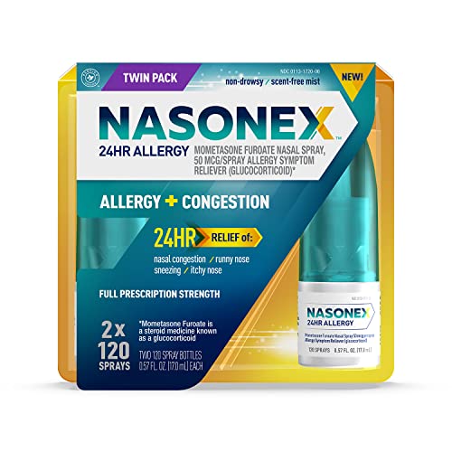 Nasonex - 24Hr Allergy Nasal Spray - Allergy + Congestion - 120 Spray - 2 Pack