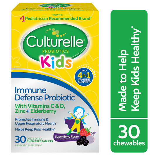 Culturelle - Probiotic - Kids Immune Defense +Elderberry Vitamin C & Zinc Chewables Tablets 30 Ct