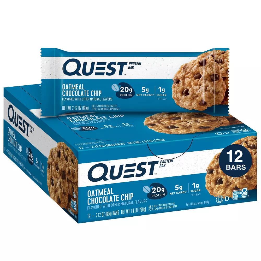 Quest - Protein Bars - Oatmeal Chocolate Chip  - 12/12ct