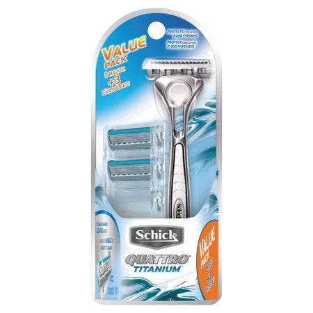 Schick Razor Set - Quattro Titanm - 1 Handle + 3 Cartridges